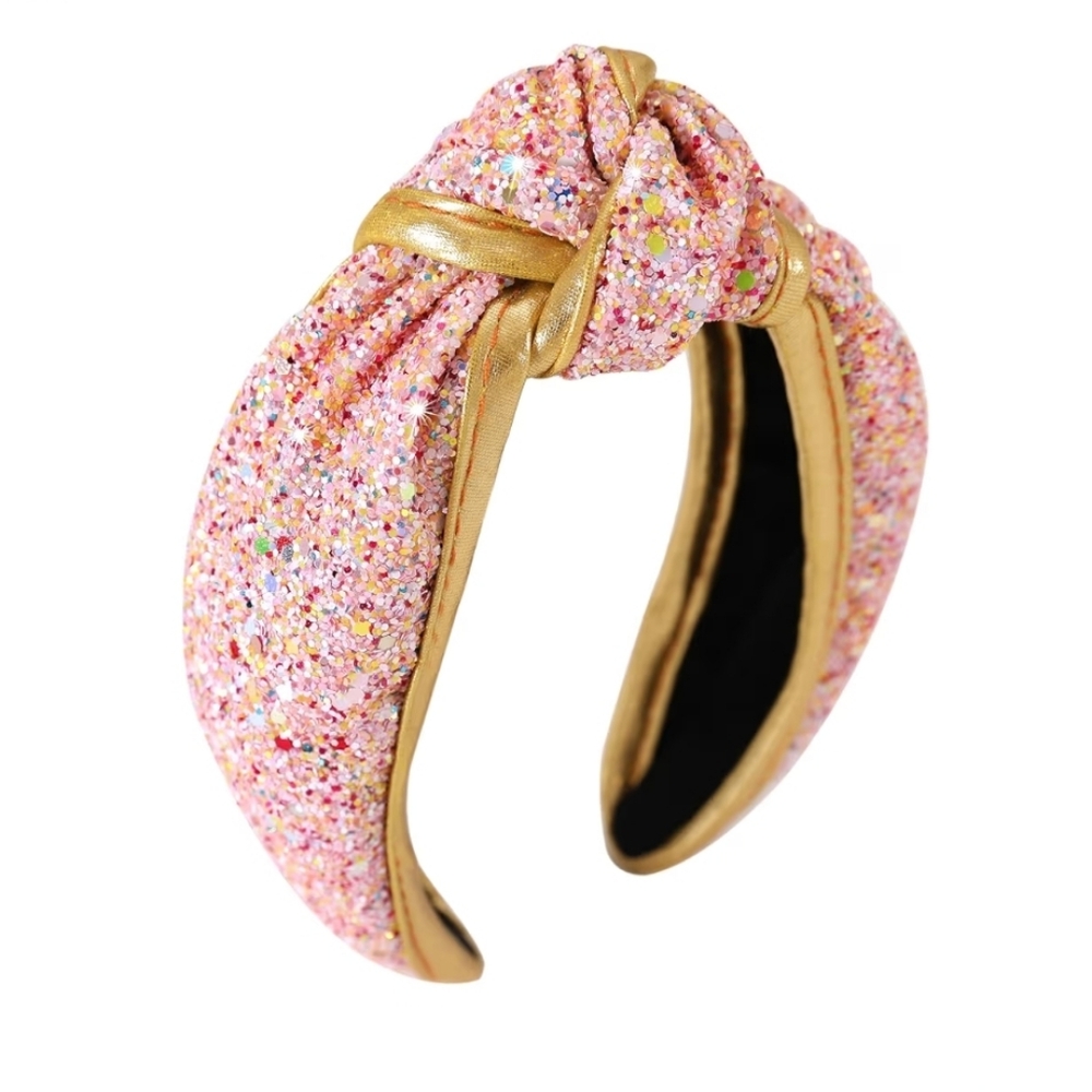 Glitter Sequins Knot Hairband Headband, Pink/Gold